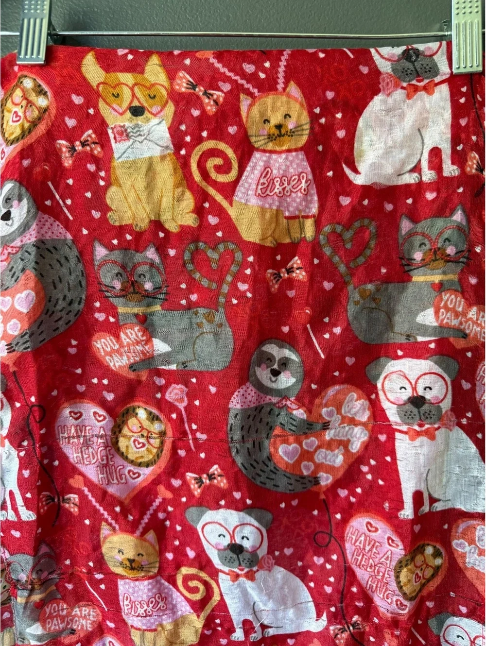 Red Animal Print Scarf with Cats and Dogs Pattern